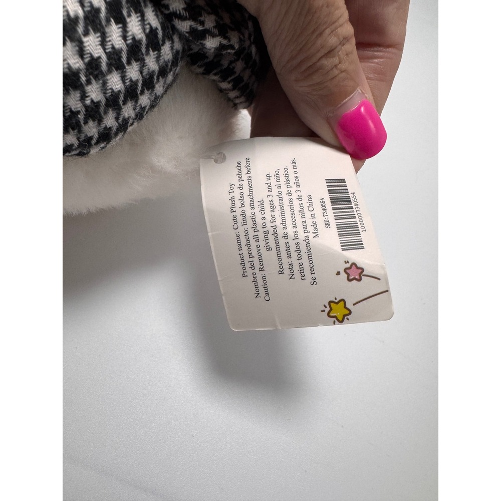 Sanrio Hello Kitty Goth Plush Toy Black White Houndstooth Bow Tutu Skirt NWOT - Picture 5 of 5